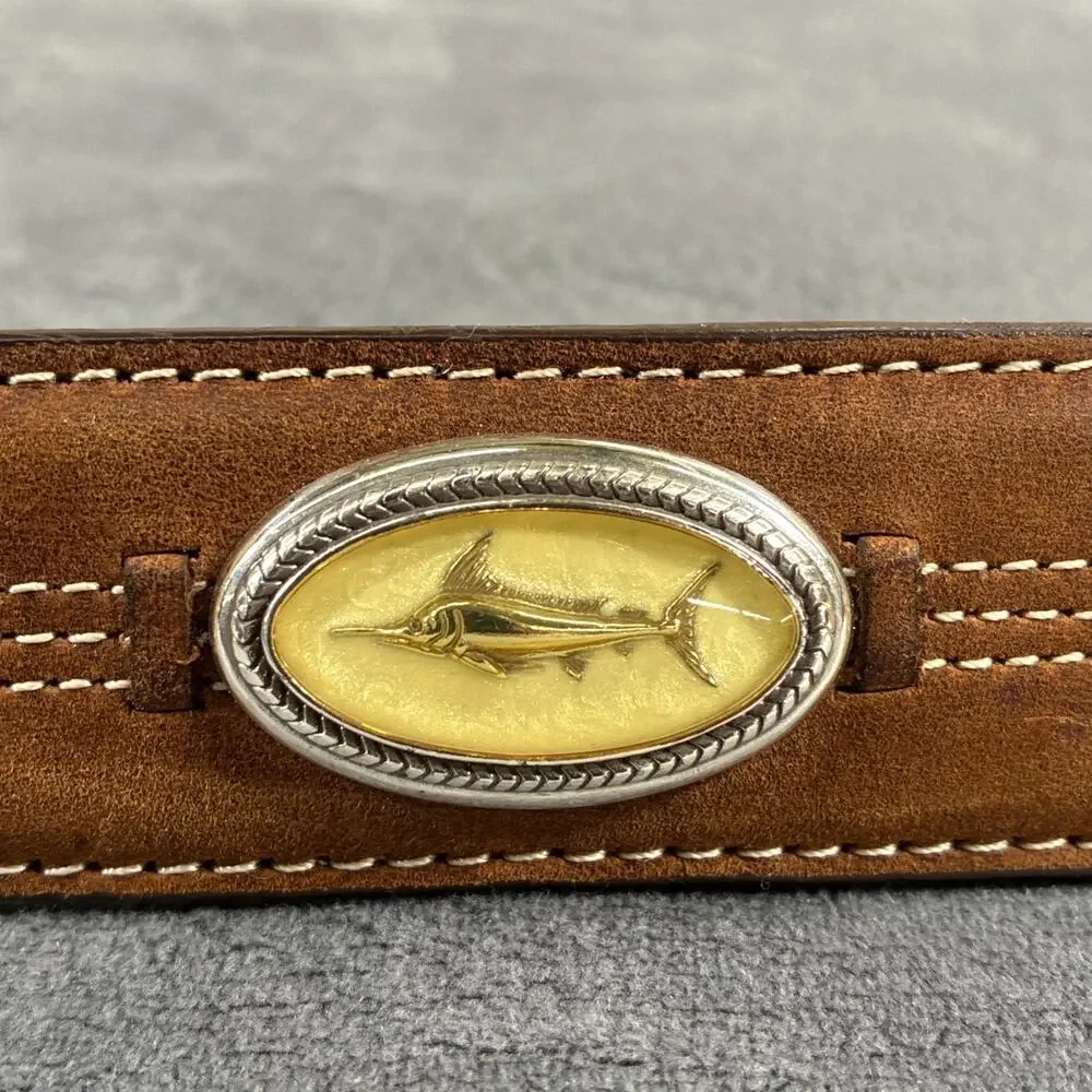 Onyx By Brighton Men’s 44 Brown Leather Belt Trinidad Deep Sea Fisherman Charity